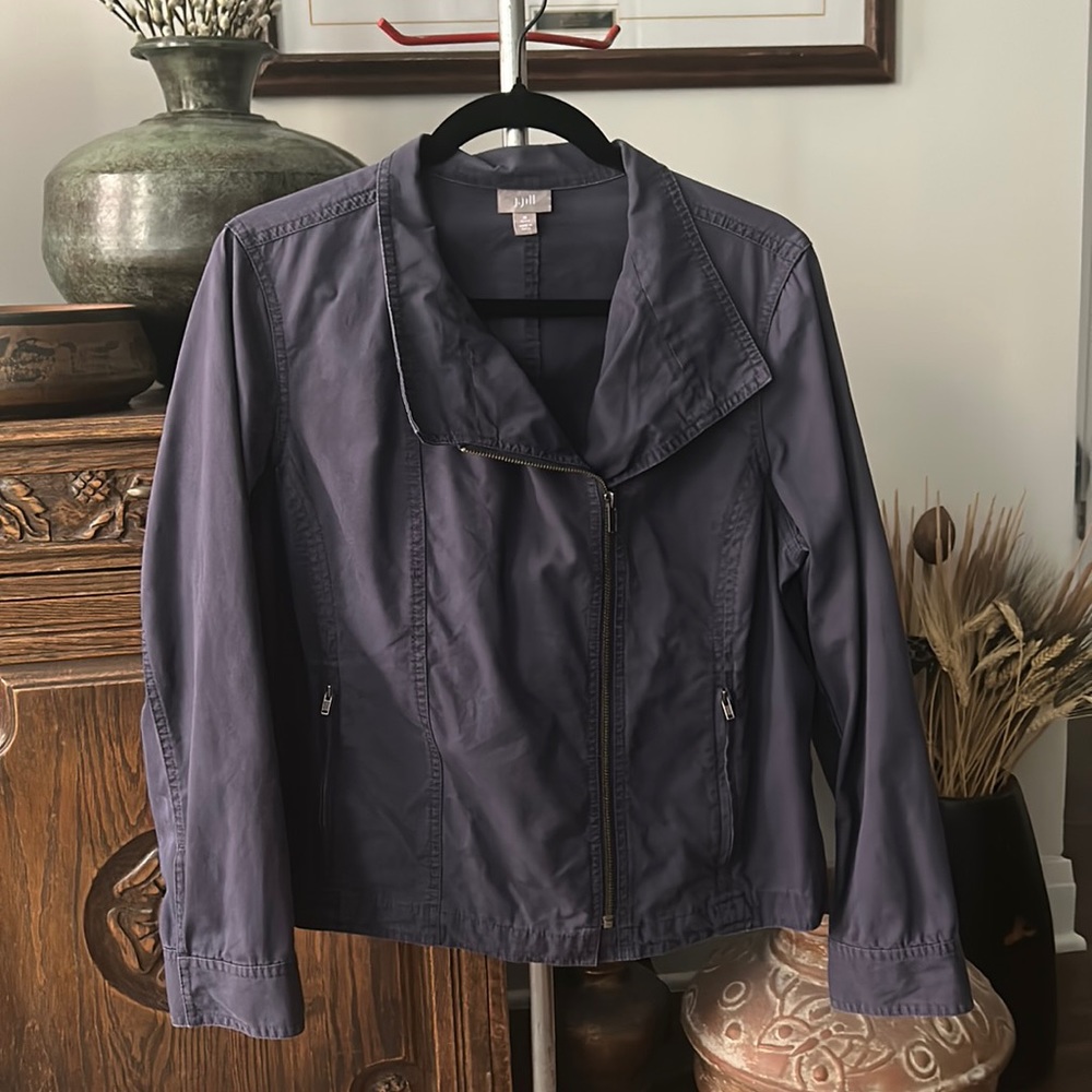 J Jill Blue Moto Jacket Size Medium